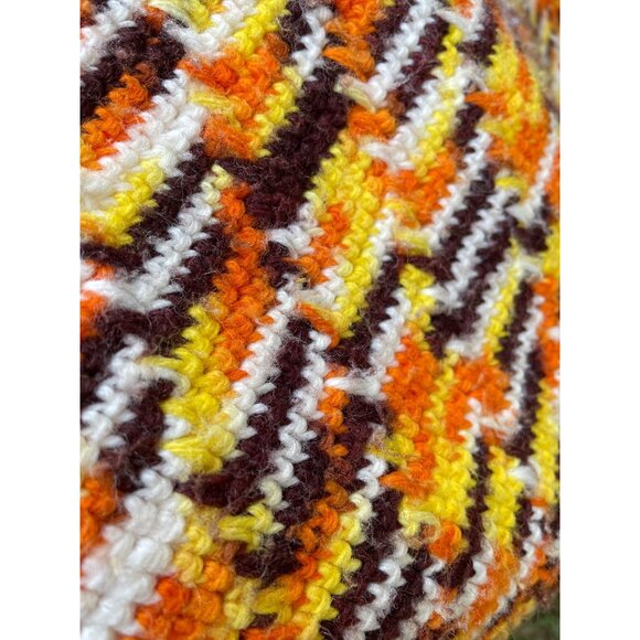 Vintage 1970s Crochet Afghan ZigZag pattern Fringe Orange Brown - Picture 4 of 16